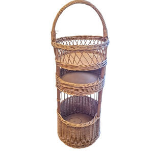 Mid 20th-Century Cottage Chic Bamboo & Willow Tiered Round Storage Basket Tower